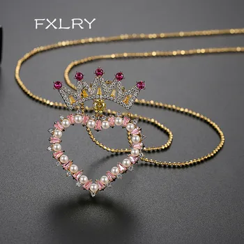 FXLRY Fashion Gold color Cubic zirconia Heart Shaped Lady Crown Pendant Necklace Long Sweater Chain for female Jewelry
FXLRY Fashion Gold color Cubic zirconia Heart Shaped Lady Crown Pendant Necklace Long Sweater Chain for female Jewelry