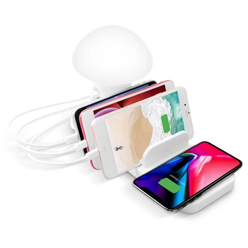 

Night Lamp Wireless Charging Station New Multiple USB Phone Charger Mushroom Dock QC 3.0 Quick Charger For Mobile Phones cl