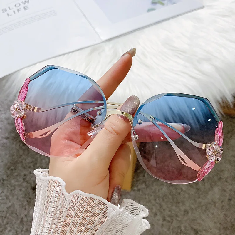 

Fashion Rimless Sunglasses Women Luxury Brand Designer Vintage Sun Glasses Gradient Shades Cutting Lens Eyeglasses Oculos De Sol
