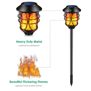 

2Pcs Solar Lights Metal Flickering Flame Torches Lights Waterproof Pathway Auto On/Off for Garden Patio Yard 17cm * 102cm 06