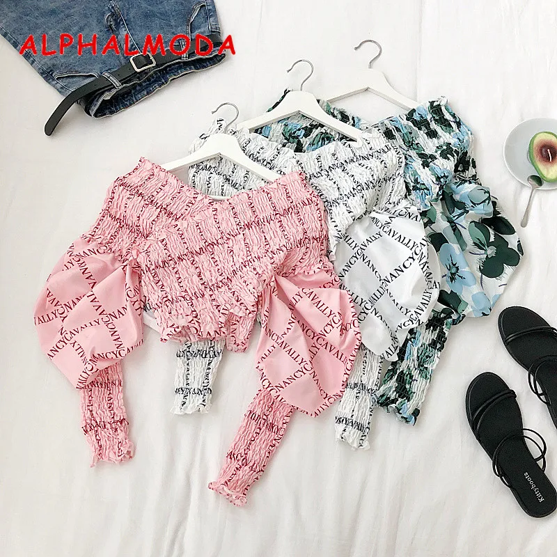 ALPHALMODA 2019 Autumn New Letter Print Long-sleeved Short Blouse Cross Shoulder Plaids Bubble Sleeve Pullover Women Cute Top
ALPHALMODA 2019 Autumn New Letter Print Long-sleeved Short Blouse Cross Shoulder Plaids Bubble Sleeve Pullover Women Cute Top