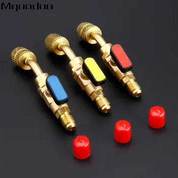 3Pcs Angled Manual Shut-off Ball Valve Adapter 1/4" 5/16" SAE For R22 R12 R410a Charging Hoses A/C HVAC Refrigerant Operation