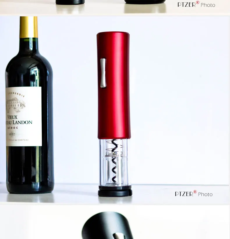 PTZER Electric Red Wine Opener With Foil Cutter Corkscrew Automatic Bottle Openers Set Kitchen Accessories Tools Gadgets LED