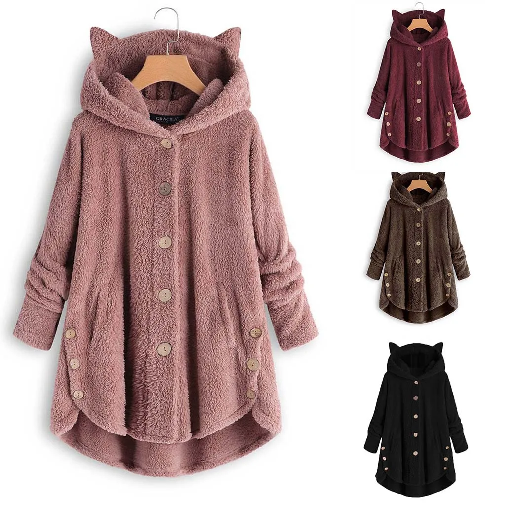 Ladies Casual Solid Color Cat Ear Plush Top Button Coat Solid Tops Hooded Pullover Loose Blouse Plus Size
Ladies Casual Solid Color Cat Ear Plush Top Button Coat Solid Tops Hooded Pullover Loose Blouse Plus Size
