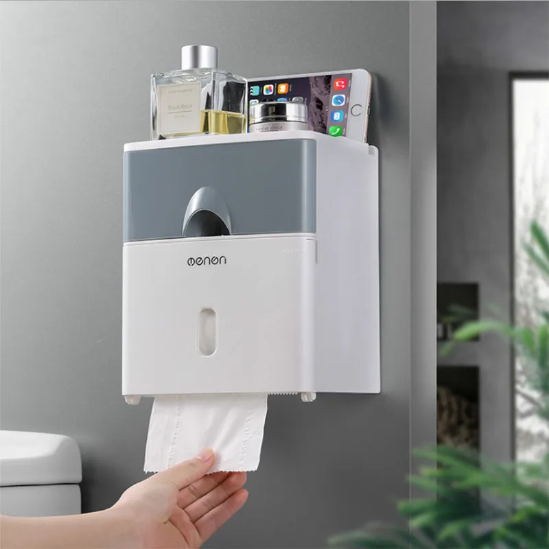 Toilet Paper Holder Double Waterproof Storage Box Wall Mounted Bathroom Roll Dispenser Portable Toilet Paper Holders 
Toilet Paper Holder Double Waterproof Storage Box Wall Mounted Bathroom Roll Dispenser Portable Toilet Paper Holders