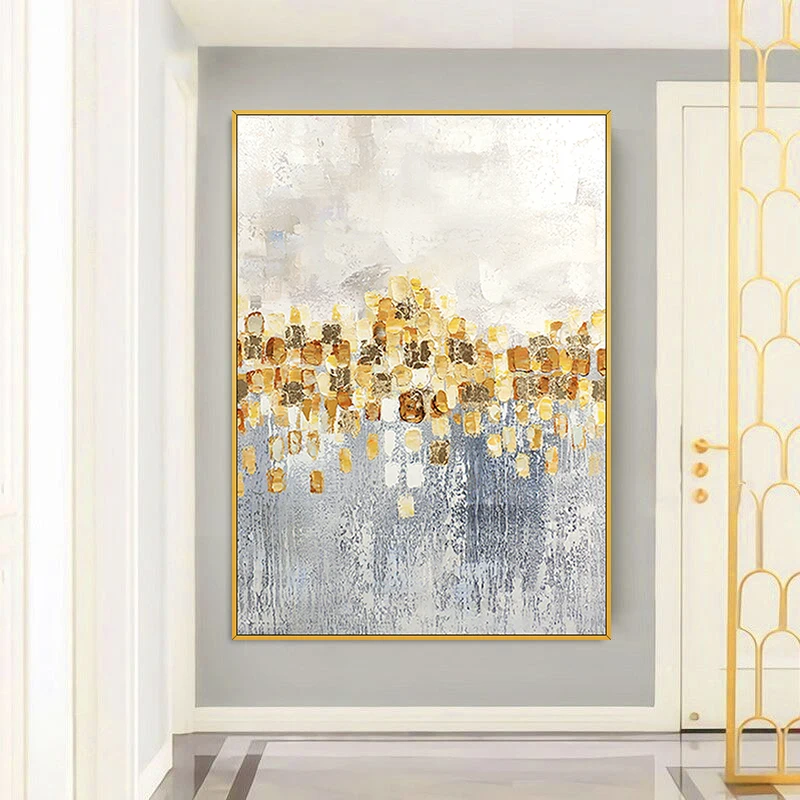 

Hand drawn abstract oil painting living room modern minimalist abstract golden and silver tree american nordic large huge decora