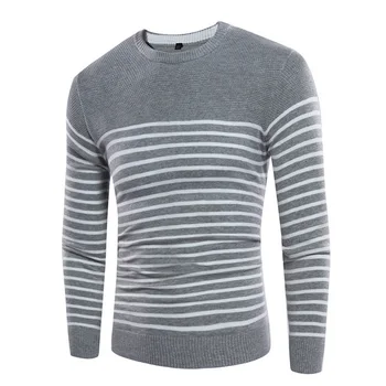 

Laamei Men's Round Neck Knit Sweaters Slim Fashion Male Stitching Striped Sweaters Casual Dark Embossed Men's Pullover Sweater