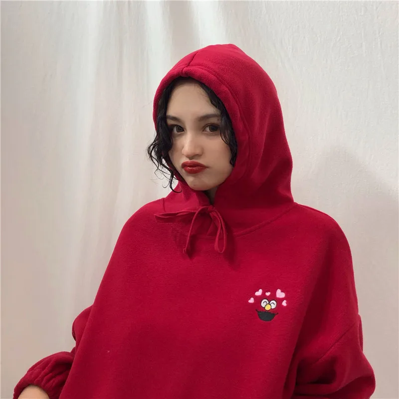 ELMO Embroidery Hoodies Pockets Oversize Sweatshirts