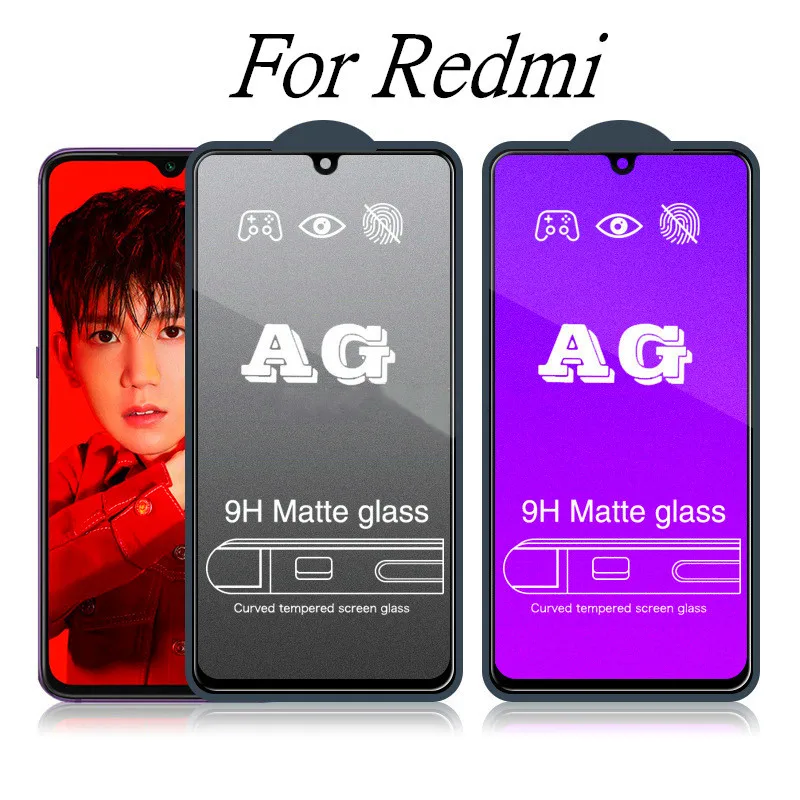 

Matte Frosted Anti-blue Light Tempered Glass For Redmi Note 9 9S 8 8T 7 5A 4X Full Screen Protector For Mi 6 5 Y3 K30 8A K20 Pro