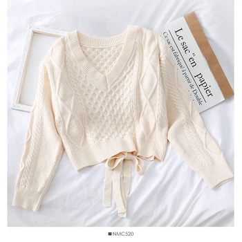 Long-sleeved Knitted Women's Autumn Winter Clothes New Back Butterfly Knot with Round Collar Clothing Crop Top Sweater 
Long-sleeved Knitted Women's Autumn Winter Clothes New Back Butterfly Knot with Round Collar Clothing Crop Top Sweater