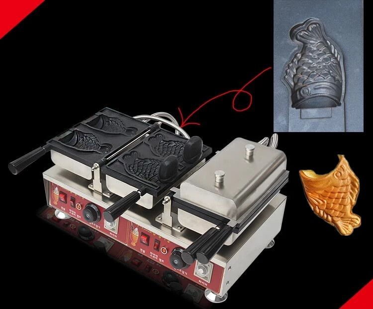 Commercial Ice cream Taiyaki machine Fish shape waffle cone maker machine with 4 molds Flip open mouth fish taiyaki maker pan
Commercial Ice cream Taiyaki machine Fish shape waffle cone maker machine with 4 molds Flip open mouth fish taiyaki maker pan