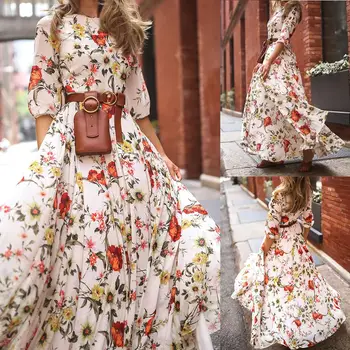 New Beach Bohemian Women Floral Print Puff 3/4 Sleeve Floor Length Ball Gown Dress
New Beach Bohemian Women Floral Print Puff 3/4 Sleeve Floor Length Ball Gown Dress