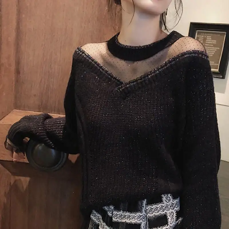 Fall Winter Women Lace Mesh Patchwork Jumpers Sweater Casual Lantern Sleeve Sweaters Long Sleeve Gold Wire Sweaters
Fall Winter Women Lace Mesh Patchwork Jumpers Sweater Casual Lantern Sleeve Sweaters Long Sleeve Gold Wire Sweaters