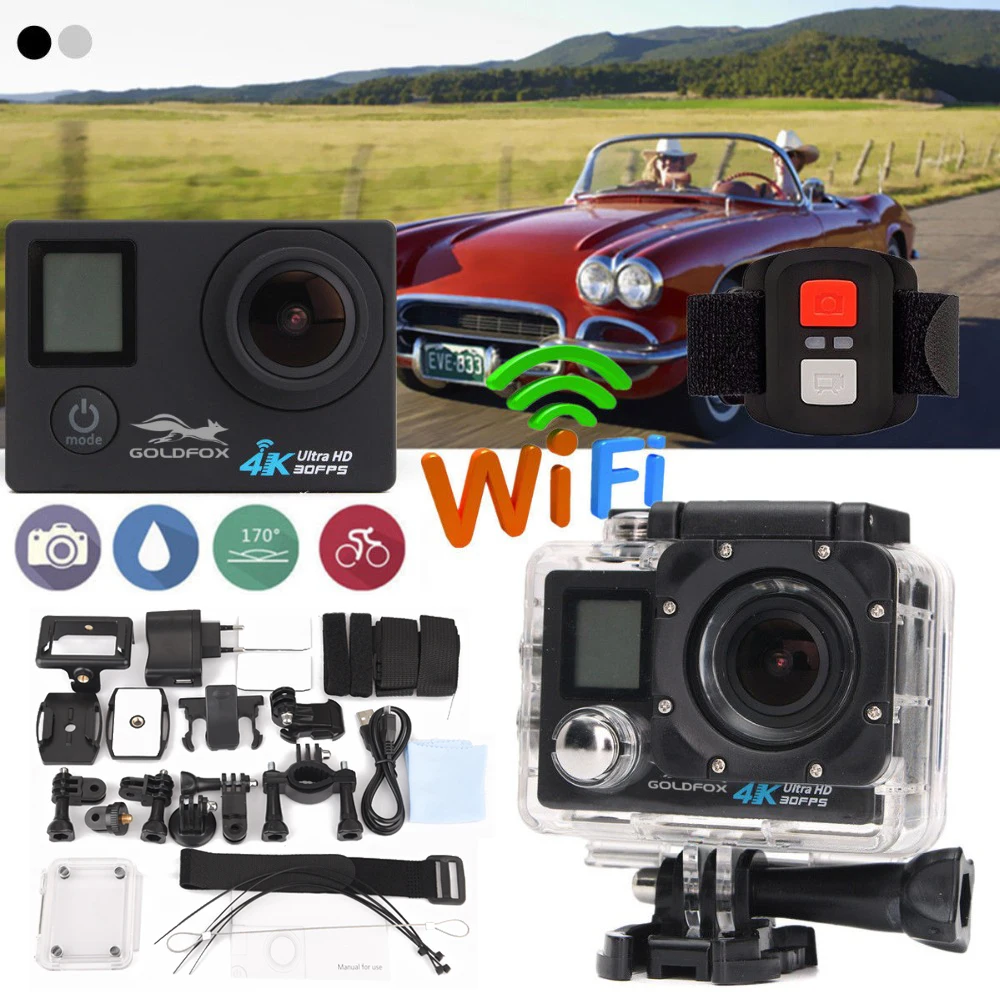 2.0 LCD Dual Screen Ultra HD 4K WiFi Action Camera 16MP 170D Go Waterproof Pro Sports DV Helmet Cam Extreme Sports Video Camera
2.0 LCD Dual Screen Ultra HD 4K WiFi Action Camera 16MP 170D Go Waterproof Pro Sports DV Helmet Cam Extreme Sports Video Camera