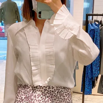 Women Shirt New Fashion Temperament Retro Pleated Collar Chiffon Shirt 
Women Shirt New Fashion Temperament Retro Pleated Collar Chiffon Shirt
