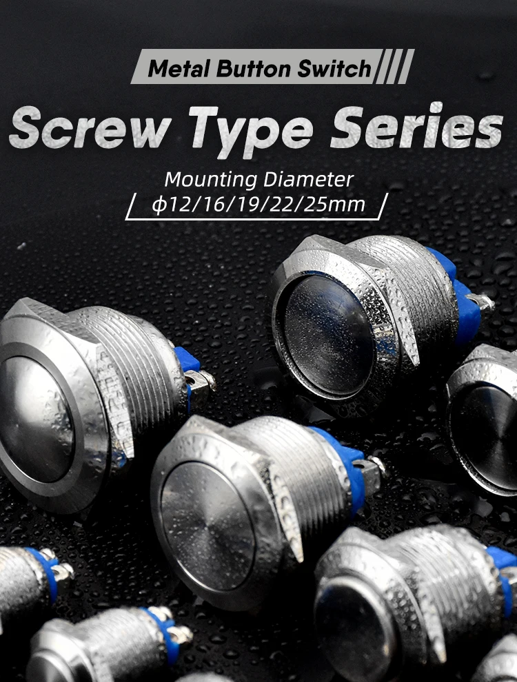 Description Picture 2 of item12mm 16mm 19mm 22mm Panel Hole Metal Push Button Switch Power Flat/High/Ball Head Momentary/Locking Screw Pin NO/NC Car Doorbell
