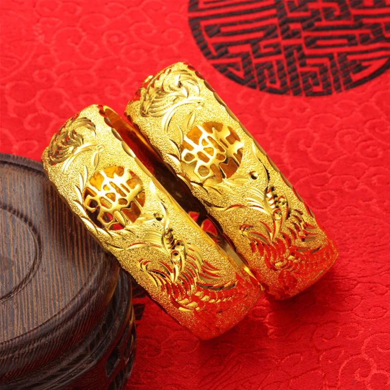 

Wedding Bridal Bangles 24k Gold Color Hollow Bangles for Women Bride Bracelets Ethiopian/france/African/Dubai Jewelry gifts
