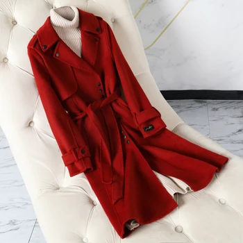Double-sided cashmere coat 2020 new female 100% wool coat button belt slim women woolen trench coat red color elegant overcoat
Double-sided cashmere coat 2020 new female 100% wool coat button belt slim women woolen trench coat red color elegant overcoat