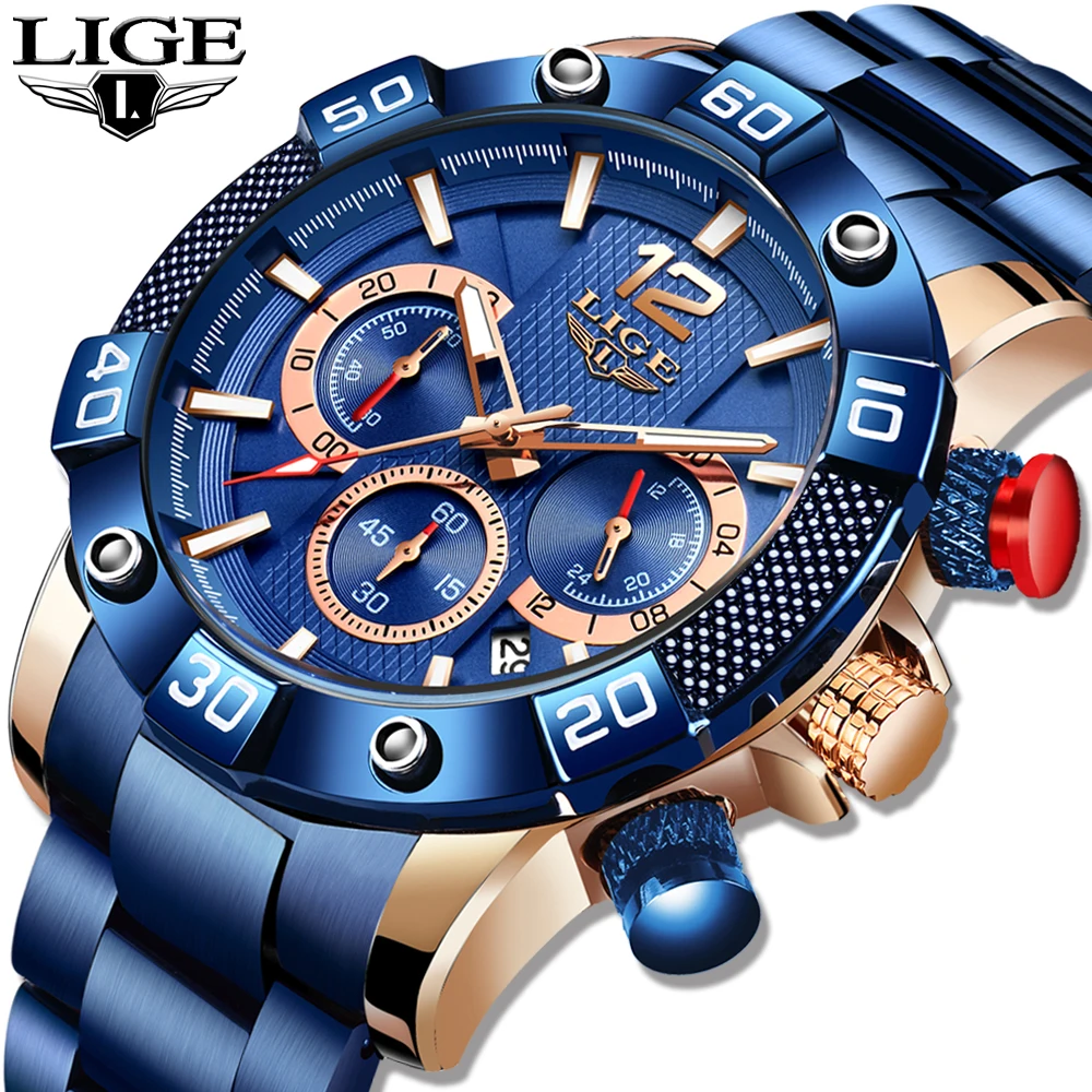 Фото 2020 LIGE новые модные мужские часы спортивные полностью стальные военные
