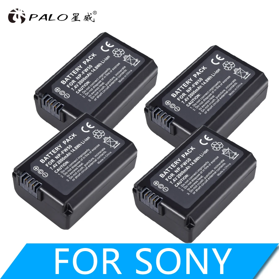 Комплект литиевых батарей Palo NPFW50 4 шт. NP FW50 для цифровой камеры Sony a33 a35 a37 A55 SLT-A33 SLT