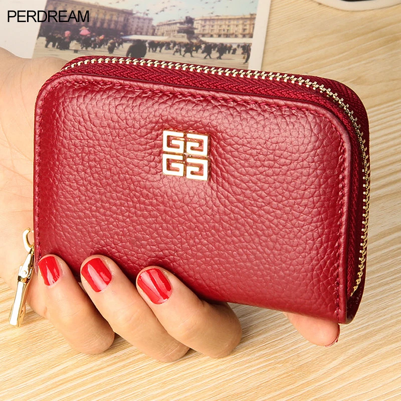 

Women's first layer leather organ card leather card holder coin purse men's multi-card card package zipper purse