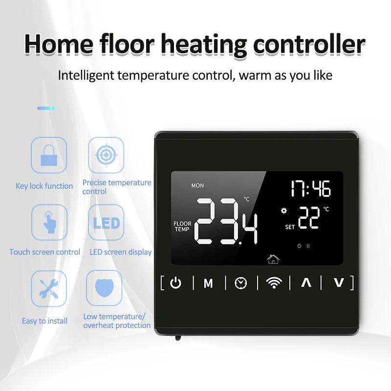 Floor Heating Thermostat, Lcd Touch Screen Screen Intelligent Temperature Controller
Floor Heating Thermostat, Lcd Touch Screen Screen Intelligent Temperature Controller