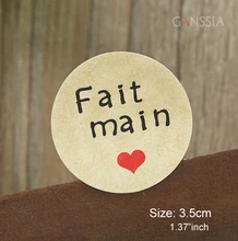 

100pcs/lot Dia 3.5cm Kraft Paper Handmade Seal Stickers French Language"Fait Main"DIY Decoration Sticker Gift Label (ss-1008)