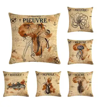 

Ocean Octopus cushion cover crab sea fish pillow cover linen car chair bed home decoration pillow case 45x45cm