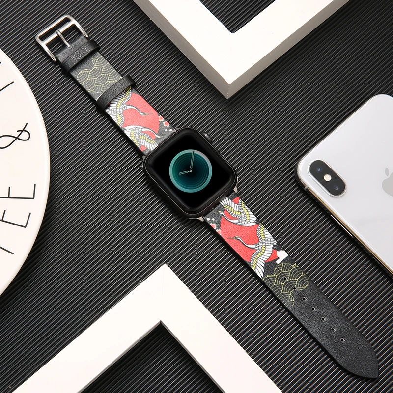 Японский Ukiyo e стиль кожаный ремешок для часов + чехол apple Watch iwatch 1/2/3/4/5|Ремешки