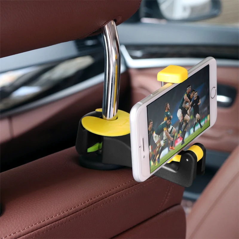 

2 in 1 Car Headrest Hook with Phone Holder Seat Back Hanger for Bag Handbag Purse Grocery Cloth Foldble Clips Organizer