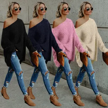 

Europe and the United States foreign trade in autumn and winter new women's explosions sexy plush diagonal solid color sweater