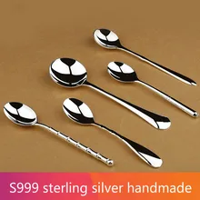 Sterling Silver S999 Coffee Spoon Sugar Tea Dessert Tableware Kitchen Tableware Spoon Coffee Tea Spoon Retro Style