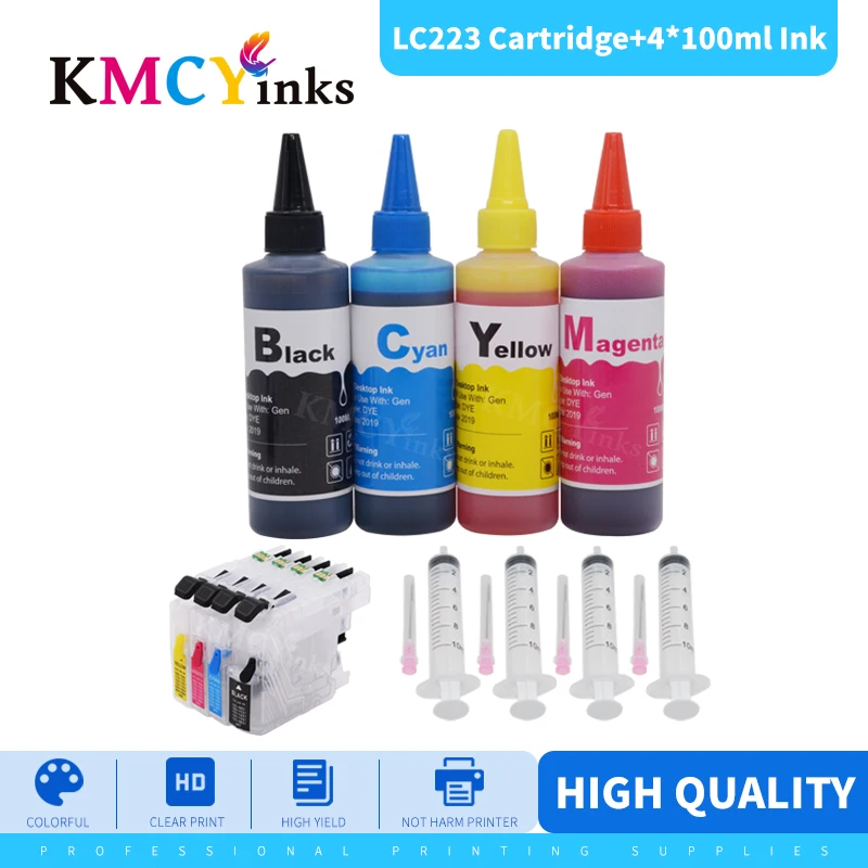 Картриджи KMCYinks 4 bottl для красителей + LC223 XL, многоразовые чернильные картриджи для Brother LC 223 221 225 227 229 MFC J5620DW J5625DW J5720DW
Картриджи KMCYinks 4 bottl для красителей + LC223 XL, многоразовые чернильные картриджи для Brother LC 223 221 225 227 229 MFC J5620DW J5625DW J5720DW