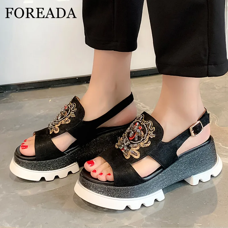FOREADA Women Sandals Real Leather Platform Wedges Mid Heels Embroider Buckle Strap Sandals String Bead Open Toe Ladies Shoes 39
FOREADA Women Sandals Real Leather Platform Wedges Mid Heels Embroider Buckle Strap Sandals String Bead Open Toe Ladies Shoes 39