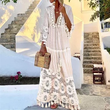 Summer Autumn Sexy V-Neck Boho Dress Tassel Hollow Out Dresses Women 2020 New Bohemian Floral Printed Beach Dress Vestidos Pink 
Summer Autumn Sexy V-Neck Boho Dress Tassel Hollow Out Dresses Women 2020 New Bohemian Floral Printed Beach Dress Vestidos Pink