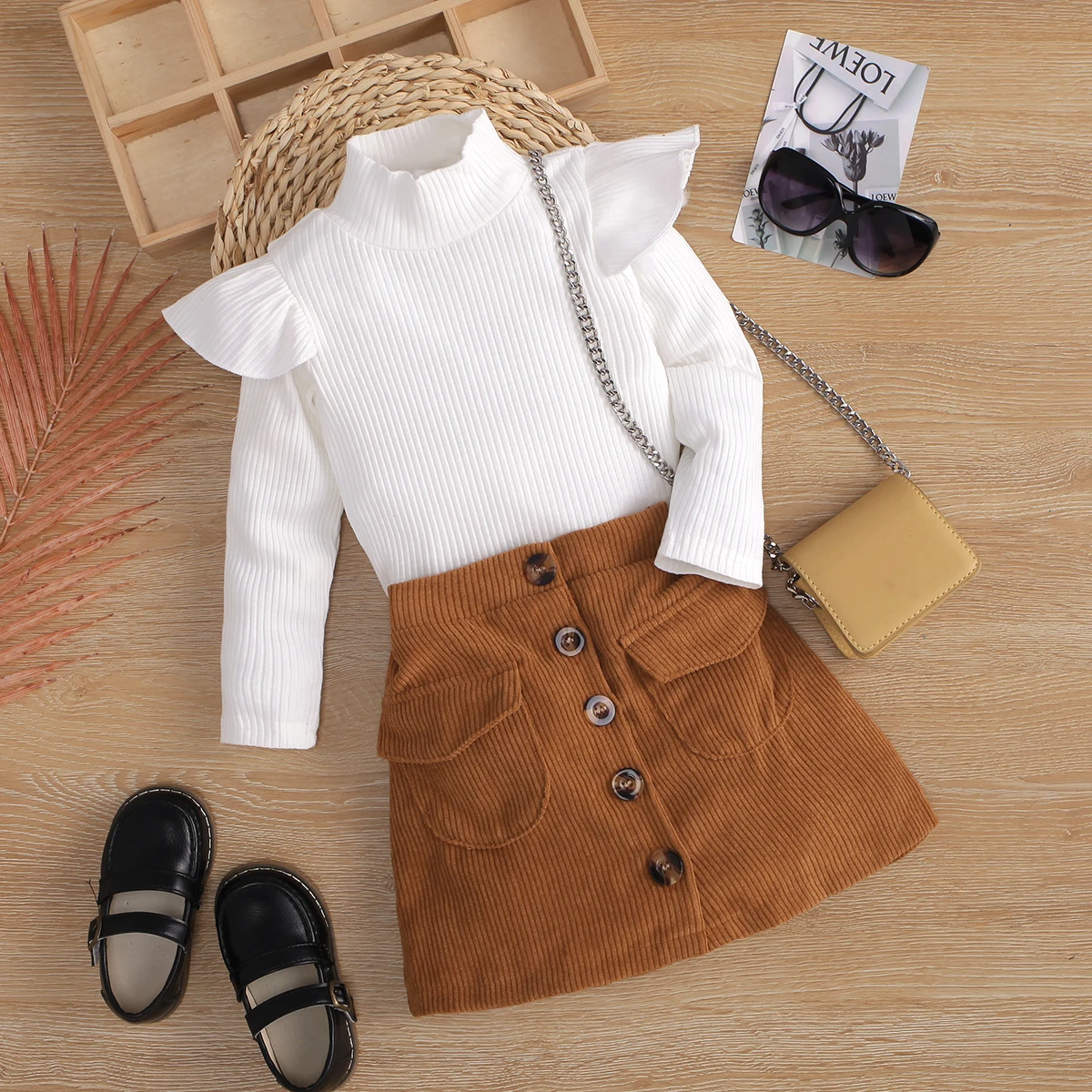 Fashion Kids Girls Clothes Autumn Set Long Sleeve Turtle Neck Ribbed White Tops High Waist Buttoned Skirt with Pockets Outfits
Fashion Kids Girls Clothes Autumn Set Long Sleeve Turtle Neck Ribbed White Tops High Waist Buttoned Skirt with Pockets Outfits