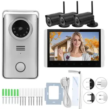 

7in TFT LCD Intercom Visual Doorbell 2.4G Wireless Bell Night Vision Video Door Phone Security System with 3 cameras 100-240V