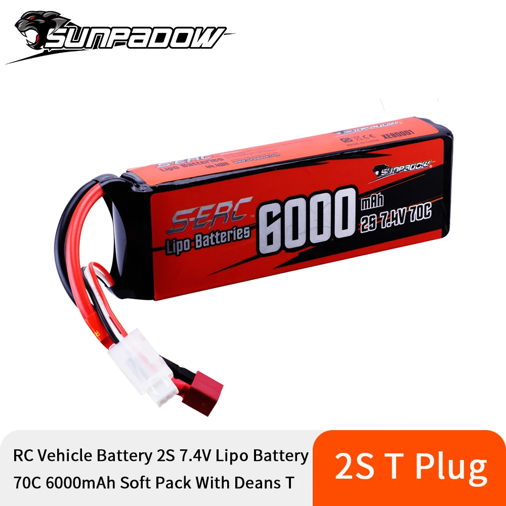 Sunpadow 2S Lipo Battery for 7.4V 6000mAh 70C Soft Pack with Deans T Plug RC Car Boat Airplane Truck Tank Vehicle Truggy Buggy
Sunpadow 2S Lipo Battery for 7.4V 6000mAh 70C Soft Pack with Deans T Plug RC Car Boat Airplane Truck Tank Vehicle Truggy Buggy