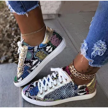 Women Serpentine Prints PU Leather Vulcanized Shoes Lace up Female Sneakers Fashion Casual Platform Woman Flat Shoes
Women Serpentine Prints PU Leather Vulcanized Shoes Lace up Female Sneakers Fashion Casual Platform Woman Flat Shoes