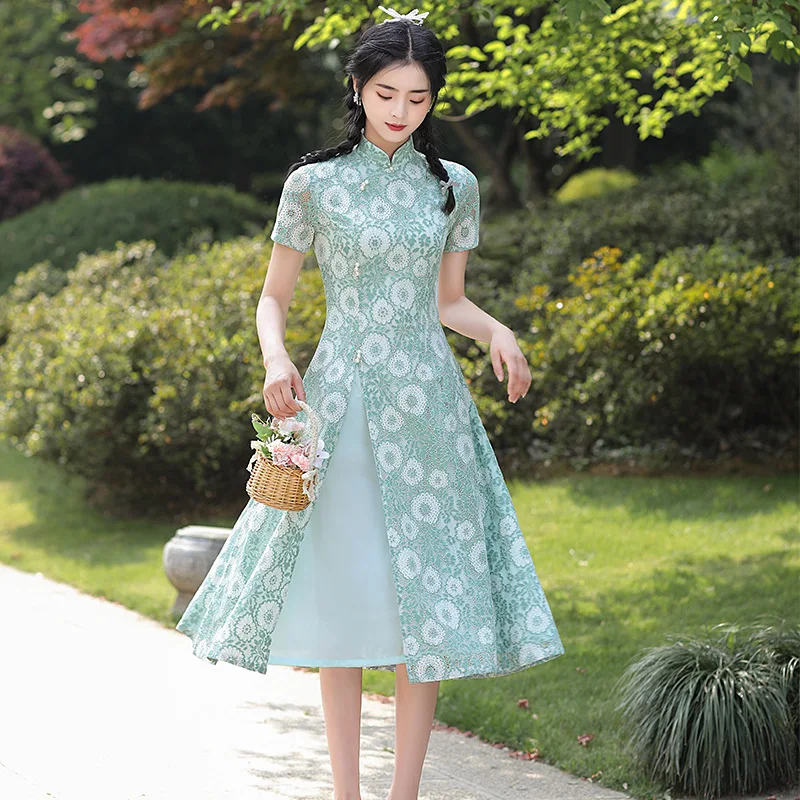 FZSLCYIYI Sexy Short Sleeve Emberidery Chiffon Aodai Qipao Chinese Traditional Mandarin Collar Split Cheongsam Oversize 4XL
FZSLCYIYI Sexy Short Sleeve Emberidery Chiffon Aodai Qipao Chinese Traditional Mandarin Collar Split Cheongsam Oversize 4XL