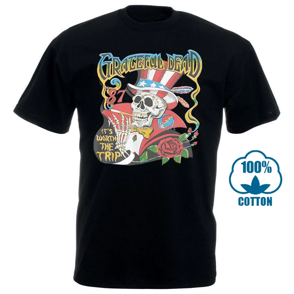 

T Shirt Design Template Crew Neck Men Short Sleeve Gift Grateful Dead Worth The Trip Shirts
