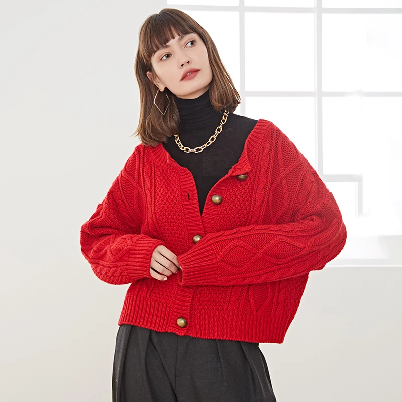 Autumn and winter 2020 clothes warm sweater cardigan women's Retro round neck short twist thick wool sweater jacket women's wear 
Autumn and winter 2020 clothes warm sweater cardigan women's Retro round neck short twist thick wool sweater jacket women's wear