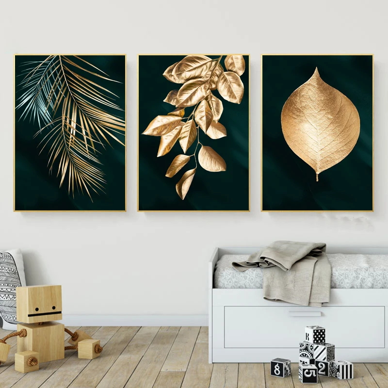 

Abstract Golden Plant Leaves Picture Wall Poster Modern Style Canvas Print Painting Art Aisle Living Room Unique Decoration