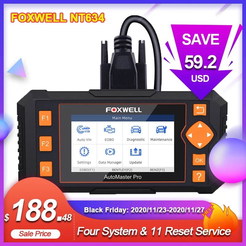 Foxwell NT634 OBD OBD2 Scanner Engine ABS SRS Transmission Scan Tool 11 Reset Functions OBD 2 Code Reader Car Diagnostic Tool
Foxwell NT634 OBD OBD2 Scanner Engine ABS SRS Transmission Scan Tool 11 Reset Functions OBD 2 Code Reader Car Diagnostic Tool