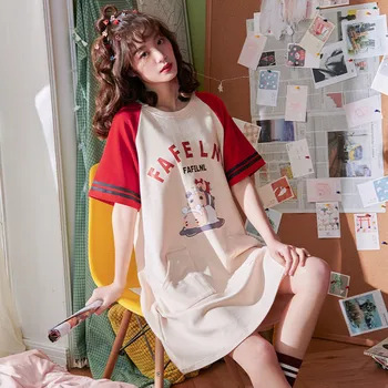 Night skirt soft 100% cotton women's cute printing cartoon summer home service comfortable O-neck female student night skirt XL 
Night skirt soft 100% cotton women's cute printing cartoon summer home service comfortable O-neck female student night skirt XL