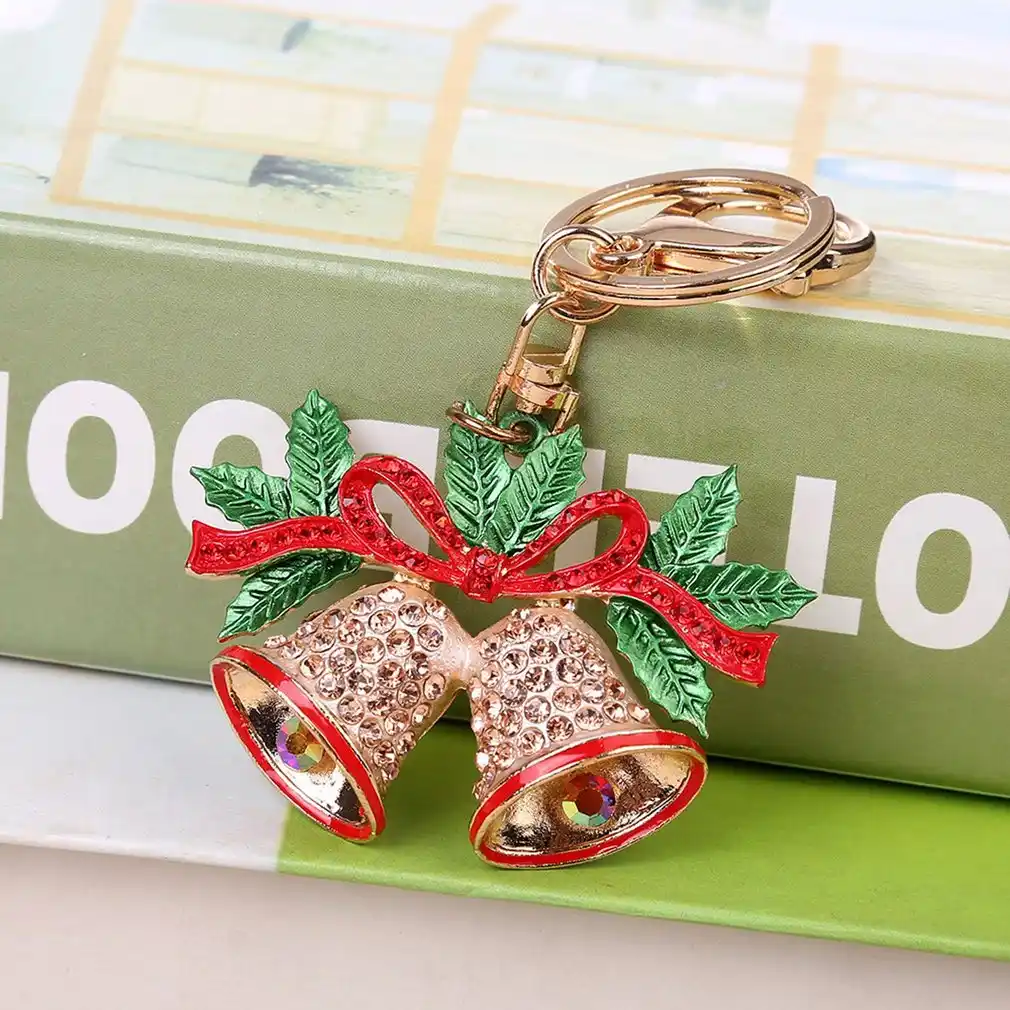 christmas bell keychain women rhinestone key ring handbag