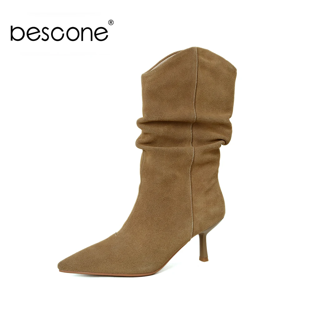 Bescone Mature Style Sexy Mid-Calf Boots Woman Pleated Brown Cow Suede Pointed Toe High Thin Heel Boot Lady Shoes BM630
Bescone Mature Style Sexy Mid-Calf Boots Woman Pleated Brown Cow Suede Pointed Toe High Thin Heel Boot Lady Shoes BM630