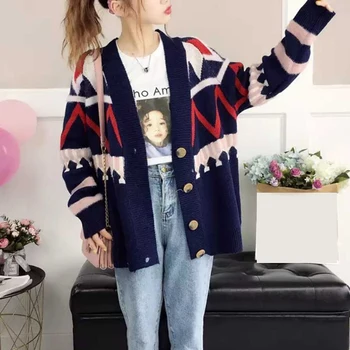 2020 Girl Casual Short Knitted Cardigan Coat Spring Autumn Korean Women Loose Check Color Button Sweater Jacket
2020 Girl Casual Short Knitted Cardigan Coat Spring Autumn Korean Women Loose Check Color Button Sweater Jacket