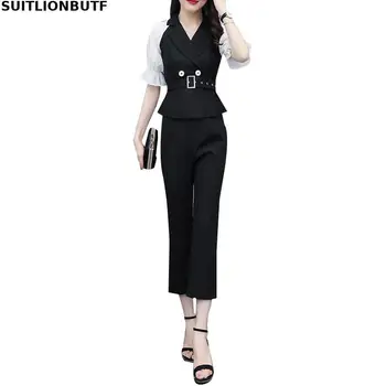 Perfect Quality 2020 Summer 2 Piece Set Chiffon Patchwork Notched Sashes Tops And Pencil Pants Ropa Mujer Elegant OL Suit Sets 
Perfect Quality 2020 Summer 2 Piece Set Chiffon Patchwork Notched Sashes Tops And Pencil Pants Ropa Mujer Elegant OL Suit Sets