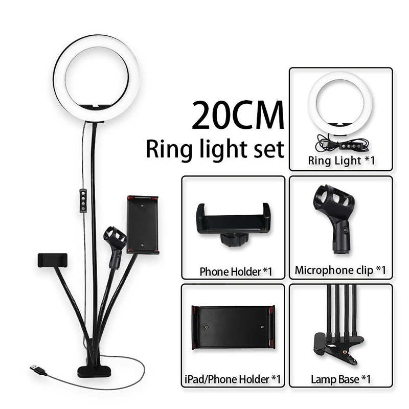 Dimmable LED Ring Fill Light Studio Selfie Makeup Lamp with Phone Tablet Stand Phone Clamp Tripod Stand Vlogging Video Light
Dimmable LED Ring Fill Light Studio Selfie Makeup Lamp with Phone Tablet Stand Phone Clamp Tripod Stand Vlogging Video Light